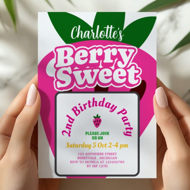 Invitation Bright Pink Strawberry Berry Sweet Birthday (Créateur téléchargé)