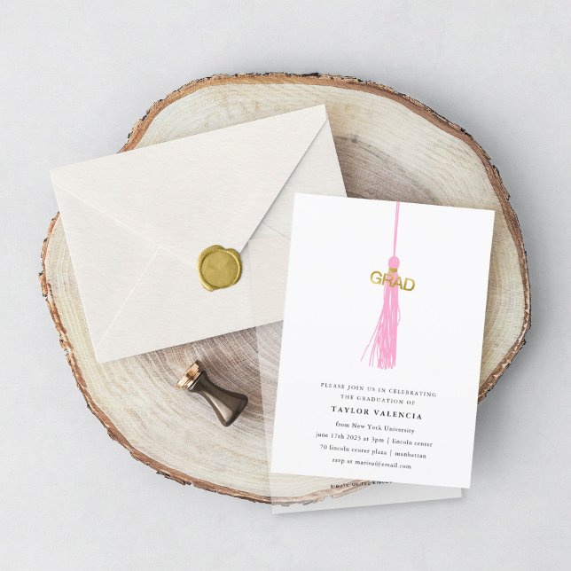 Invitation Bright Pink Tassel Graduation Party Photo personna (Créateur téléchargé)