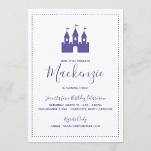 Invitation Bright Purple Princess Castle Anniversaire