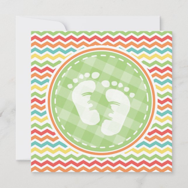 Invitation Bright Rainbow Chevron Baby Feet Baby shower pieds (Devant)