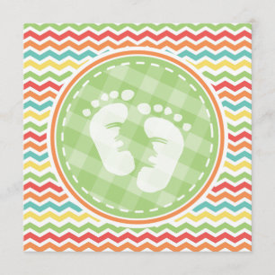 Invitation Bright Rainbow Chevron Baby Feet Baby shower pieds