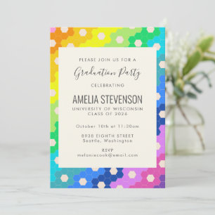Invitation Bright Rainbow Hexagons Modern Graduation Party