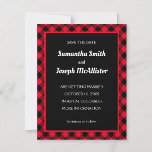 Invitation Bright Red and Black Buffalo Plaid Enregistrer la