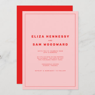 Invitation Bright Red et rose Wes Anderson Mariage inspiré