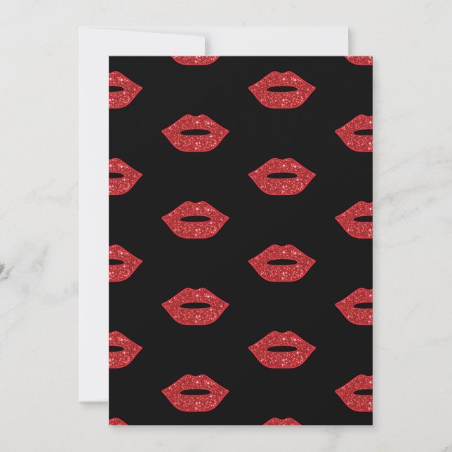 Invitation Bright Red Lips Glitter Kisses Elegant Feminine (Devant)