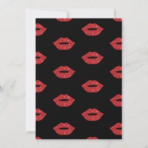Invitation Bright Red Lips Glitter Kisses Elegant Feminine