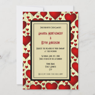 Invitation Bright Red Romantic Hearts Motif Mariage