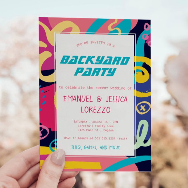 Invitation Bright Retro Doodles Réception de mariage Décontra (Créateur téléchargé)