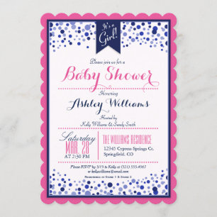 Invitation Bright rose, blanc et Baby shower bleu marine