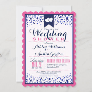 Invitation Bright Rose, Blanc & Wedding shower bleu marine
