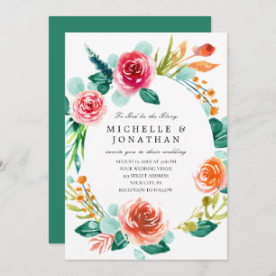 Invitation Bright rose Blush Floral Wreath Mariage chrétien