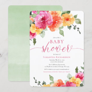 Invitation Bright rose fleurie pivoines fille baby shower