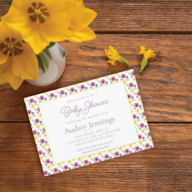 Invitation Bright rose jaune violet Floral Baby Girl Douche (Créateur téléchargé)