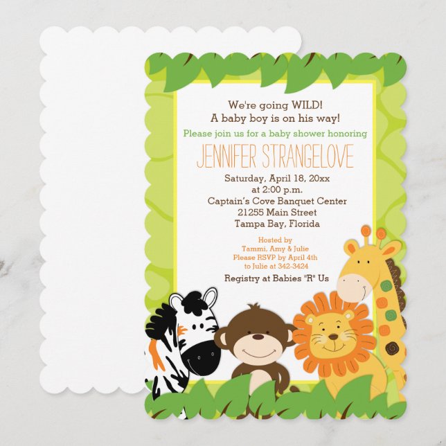 Invitation Bright Safari Jungle Animaux Baby shower die cut (Devant / Derrière)