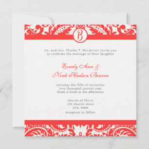 Invitation Bright Snap Dragon Coral Damask Gris Police Mariag