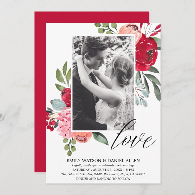 Invitation Bright Spring Floral Script Love Mariage photo (Devant / Derrière)