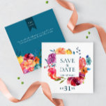 Invitation Bright Summer coloré Mariage "Save the Date"<br><div class="desc">Correspondance de l'élégante carte Mariage "Save the Date" sur l'Arrière - plan turquoise de luxe pour la collection "Bright Summer". Le texte est entièrement personnalisable. Vous pouvez trouver des versions plus classiques ou modernes dans la Collection. Typographie élégante avec éléments floraux dessinés à la main dans des couleurs estivales vives....</div>