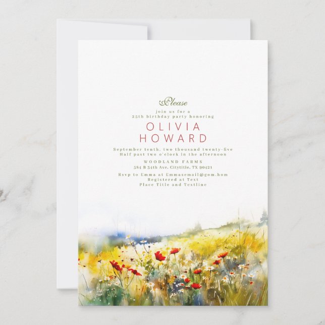 Invitation Bright Summer Fleurs sauvages Anniversaire romanti (Devant)