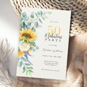 Invitation Bright Sunflowers Floral 50 et fabuleux anniversai