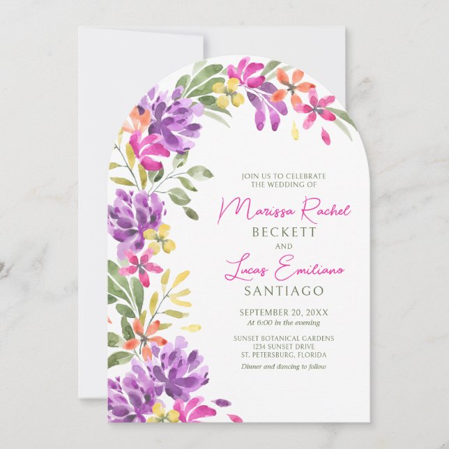 Invitation Bright Tropical Floral Arch Mariage (Devant)
