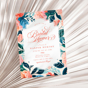 Invitation Bright Tropical Orange Turquoise Floral Fête des m