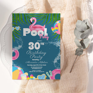 Invitation Bright Tropical pool party rose flamingo