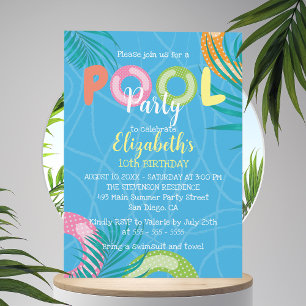 Invitation Bright Tropical Summer Fun Anniversaire Pool Party
