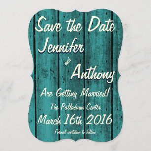 Invitation Bright Turquoise Rustic Enregistrer la date No. 2b