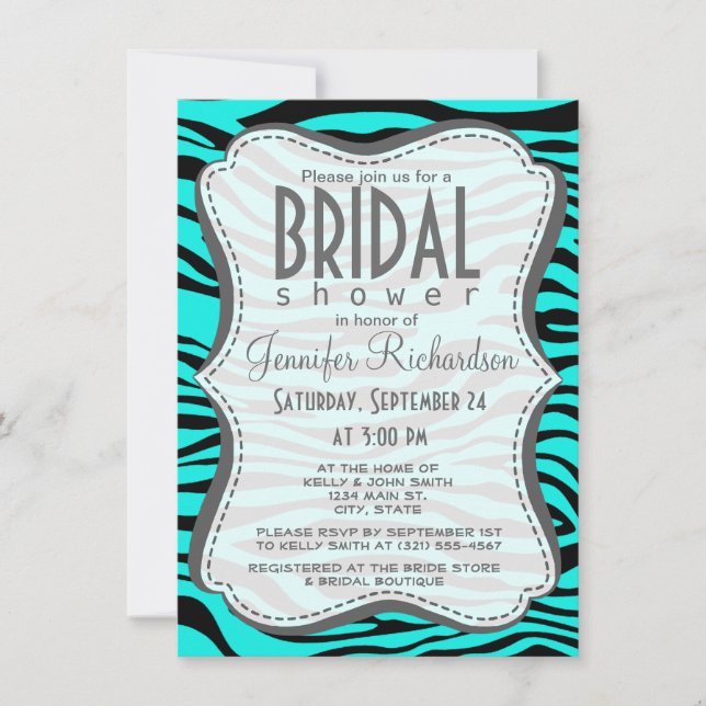 Invitation Bright Turquoise Zebra Stripes Poster de animal (Devant)