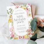Invitation Bright Watercolor Floral 50e fête d'anniversaire<br><div class="desc">Une belle invitation à fêter l'anniversaire féminine avec une élégante aquarelle cadre floral dans des couleurs joyeuses de jaune, rose, blanc et vert rendent cette invitation pop avec le charme élégant. Les appareillages de type tendance comprennent un titre chic en police coque inférieure jumelé à des sans serif modernes. Le...</div>