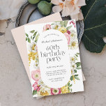 Invitation Bright Watercolor Floral 60e fête d'anniversaire<br><div class="desc">Une belle invitation à fêter l'anniversaire féminine avec un cadre floral aquarelle gai dans les couleurs vives de jaune, rose, blanc et vert rendent cette invitation pop avec le charme élégant. Les appareillages de type tendance comprennent un titre chic en police coque inférieure jumelé à des sans serif modernes. Le...</div>