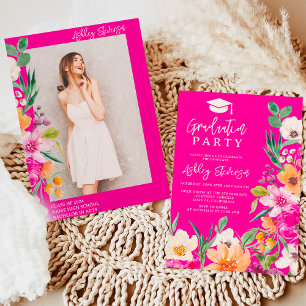 Invitation Bright wild flowers script de graduation photo