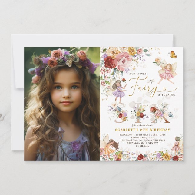 Invitation Bright Wildflower Fairy Garden 6th Birthday Photo (Devant)