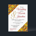 Invitation Bright Yellow Gold Bourgogne Africaine Kente K29<br><div class="desc">Joli et lumineux tissu africain kente inspiré motif en or jaune et bordeaux avec une touche de bleu. Sérieux, attrayant et parfait pour la mariée et le marié qui désirent honorer leur héritage. Ce design moderne mais traditionnel est frappant dans tous les sens et a plusieurs pièces assorties pour compléter...</div>