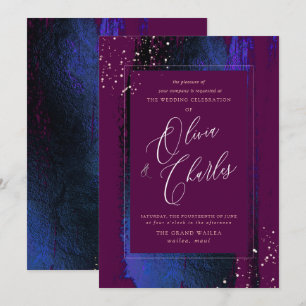 Invitation Brillance, Traits de Pinceau Bleu Hiver+Cassis