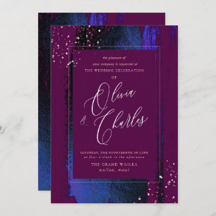Invitation Brillant, Bleu Hiver Brush Strokes+Cassis