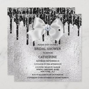 Invitation Brillant en diamant noir argenté lumières glamour