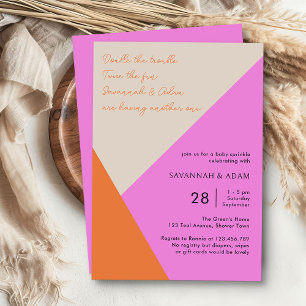 Invitation Brillant rose et orange Tricolor Bébé saupoudrer