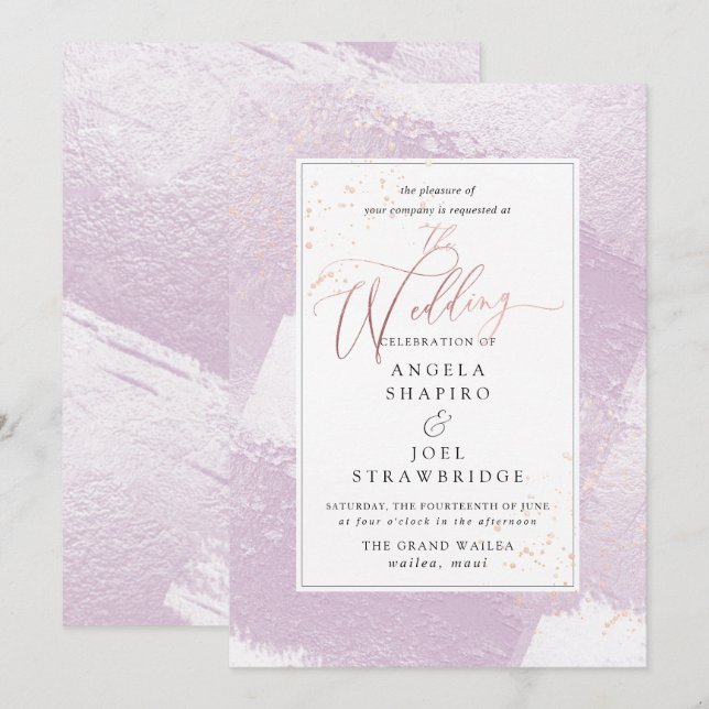 Invitation Brille, l'eau aquarelle lilas rose+Faux métallique (Devant / Derrière)