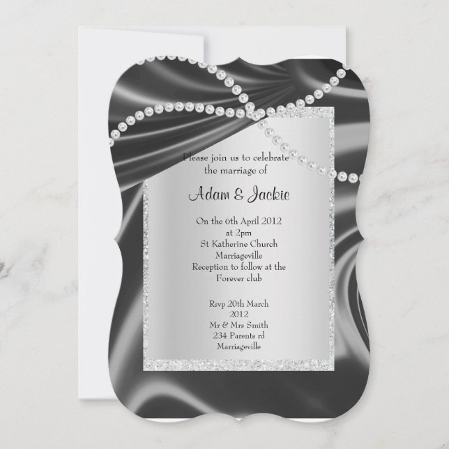 Invitation Brin en diamant noir argent élégant mariage person (Devant)