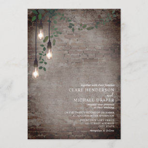 Invitation Brique industrielle Lightbulb Botanique Garland