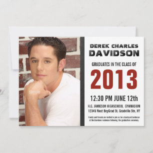Invitation Brique Noire Rouge Simple Mood Photo Graduation