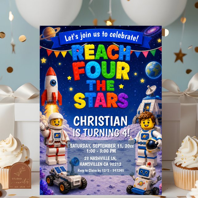 Invitation Briques Colorées Atteignent LES étoiles anniversai (Créateur téléchargé)