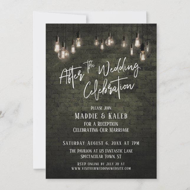 Invitation Briques Edison éclairées après la célébration du m (Devant)