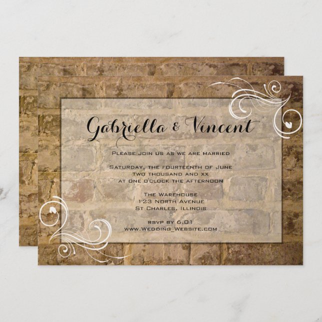 Invitation Briques industrielles chic avec Mariage à perches (Devant / Derrière)