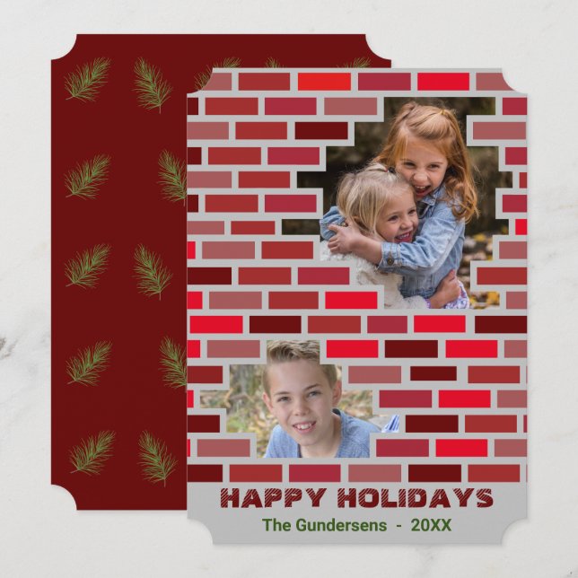 Invitation Briques maçonnerie Pierres Boucles de travail Noël (Devant / Derrière)