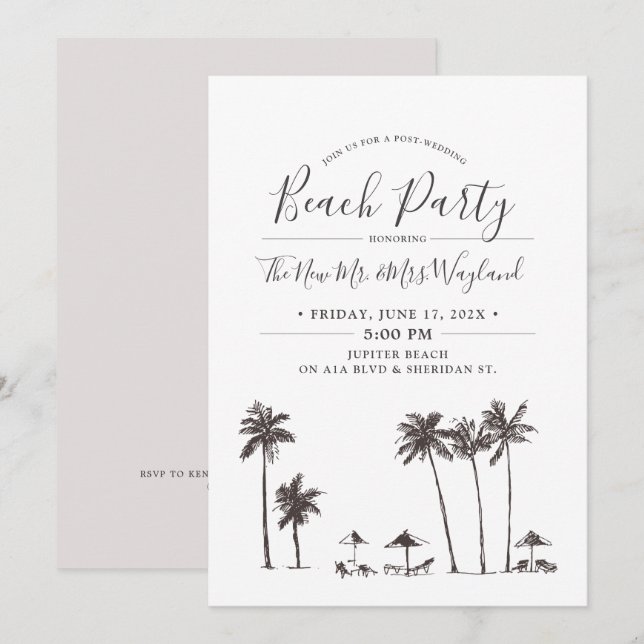 Invitation Brise de Palmier | Soirée de Plage Après-Mariage (Devant / Derrière)