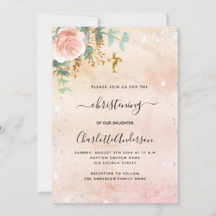 Invitation Brising rose or floral eucalyptus argent