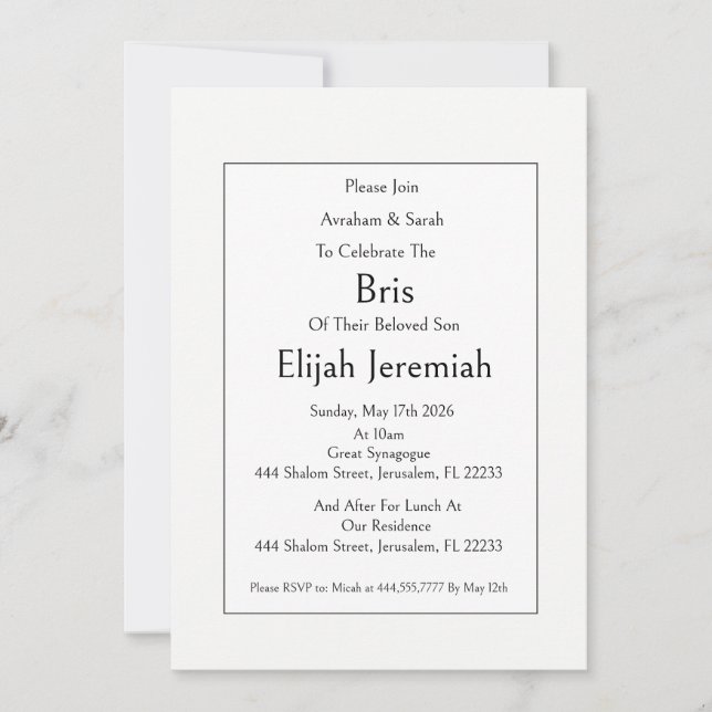 Invitation Brit Milah de nommage de bébé juif, Mod (Devant)