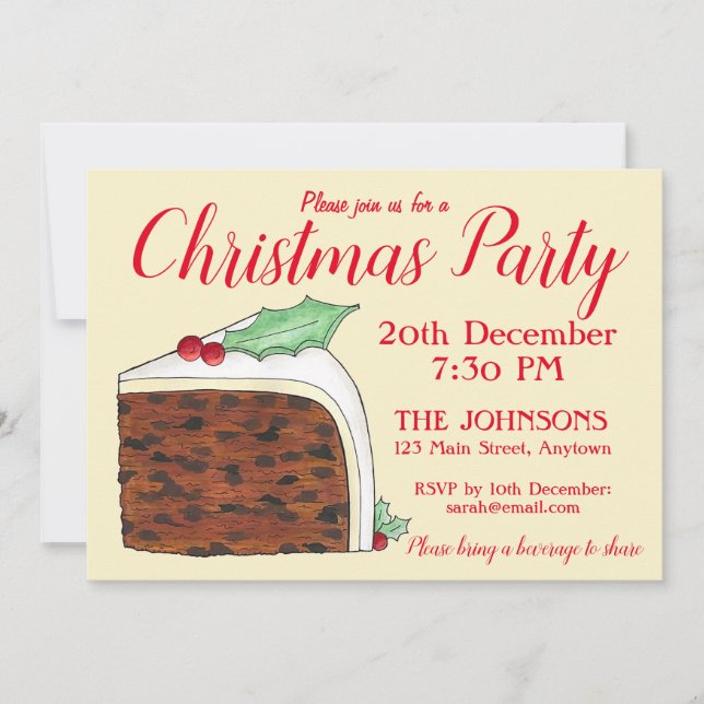 Invitation British Christmas Cake Slice Festive Fête de Fêtes (Devant)